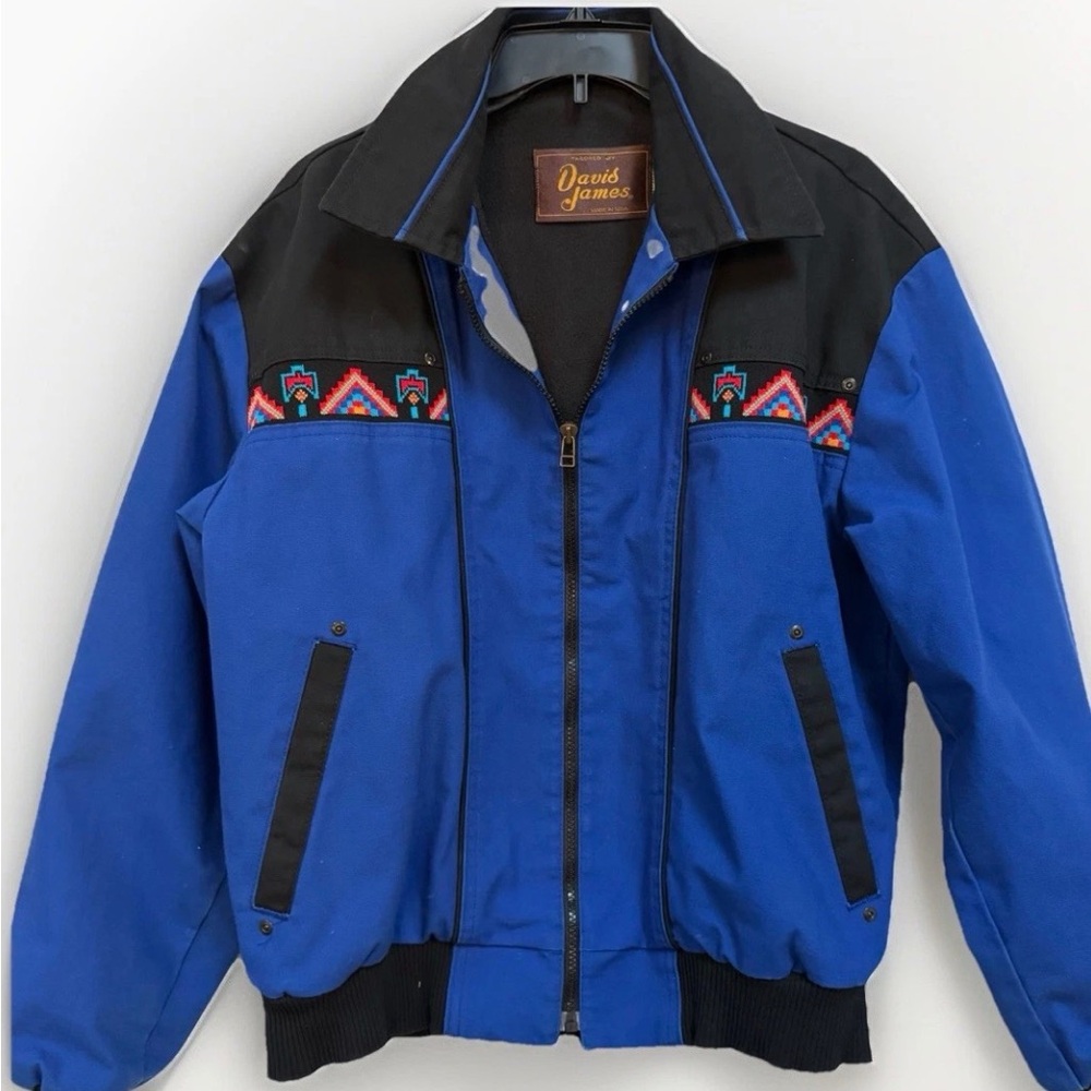 David James Aztec Western Jacket Mens Size Medium Royal Blue Zip